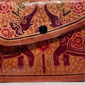 Elephant Print Leather Clutch And Wallet, Matching, Vintage 1990s